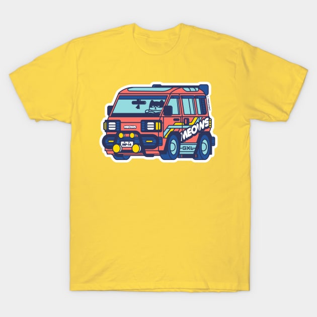 Red and Blue Van Life Cat T-Shirt by meowproject